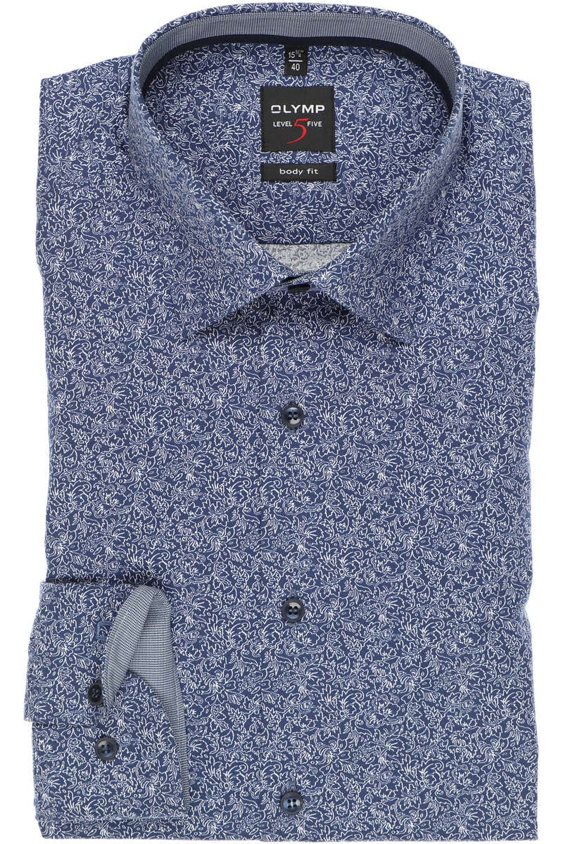 OLYMP Level Five Body Fit Hemd marine/weiss, Blumen