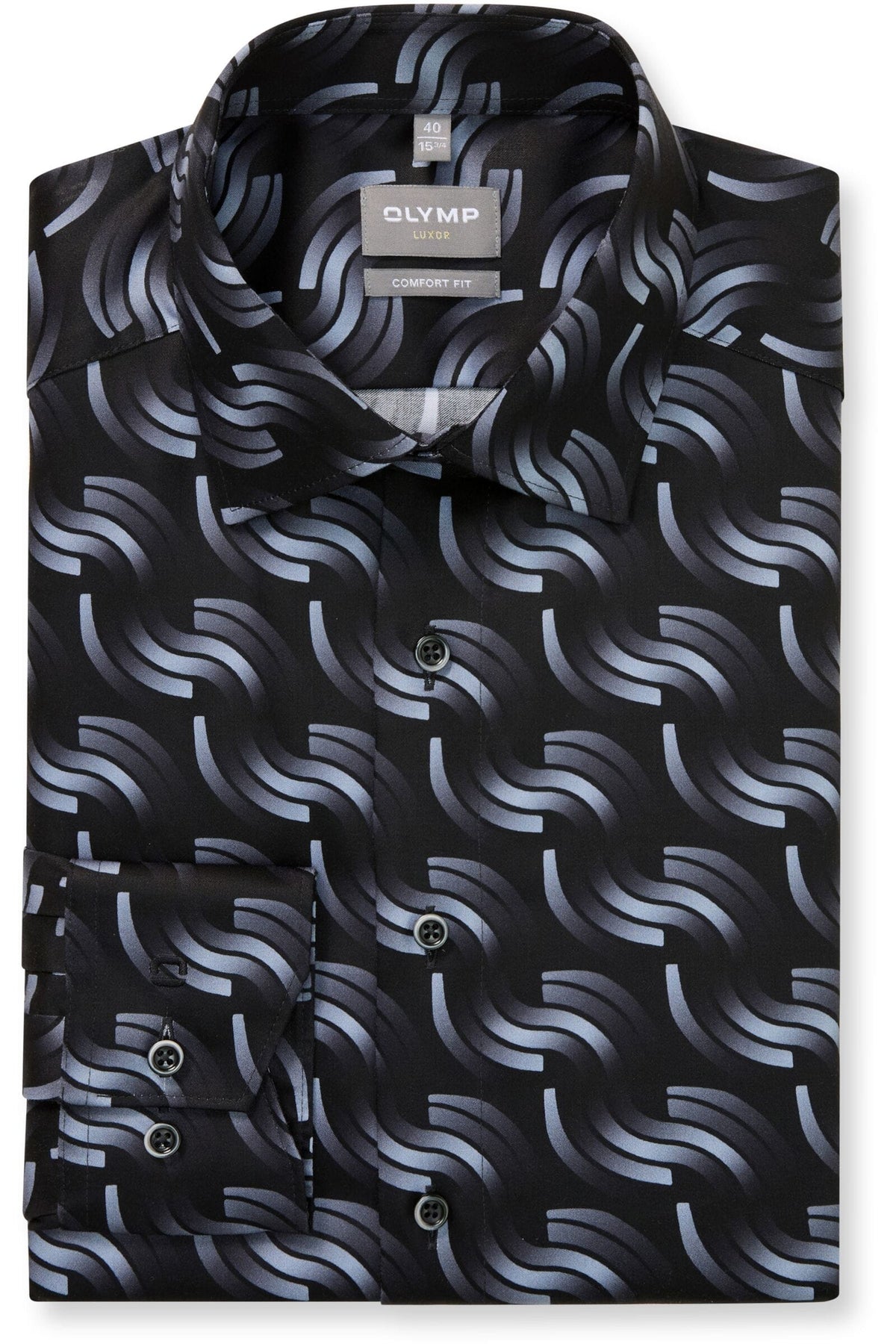 OLYMP Luxor Comfort Fit Hemd schwarz, Bedruckt