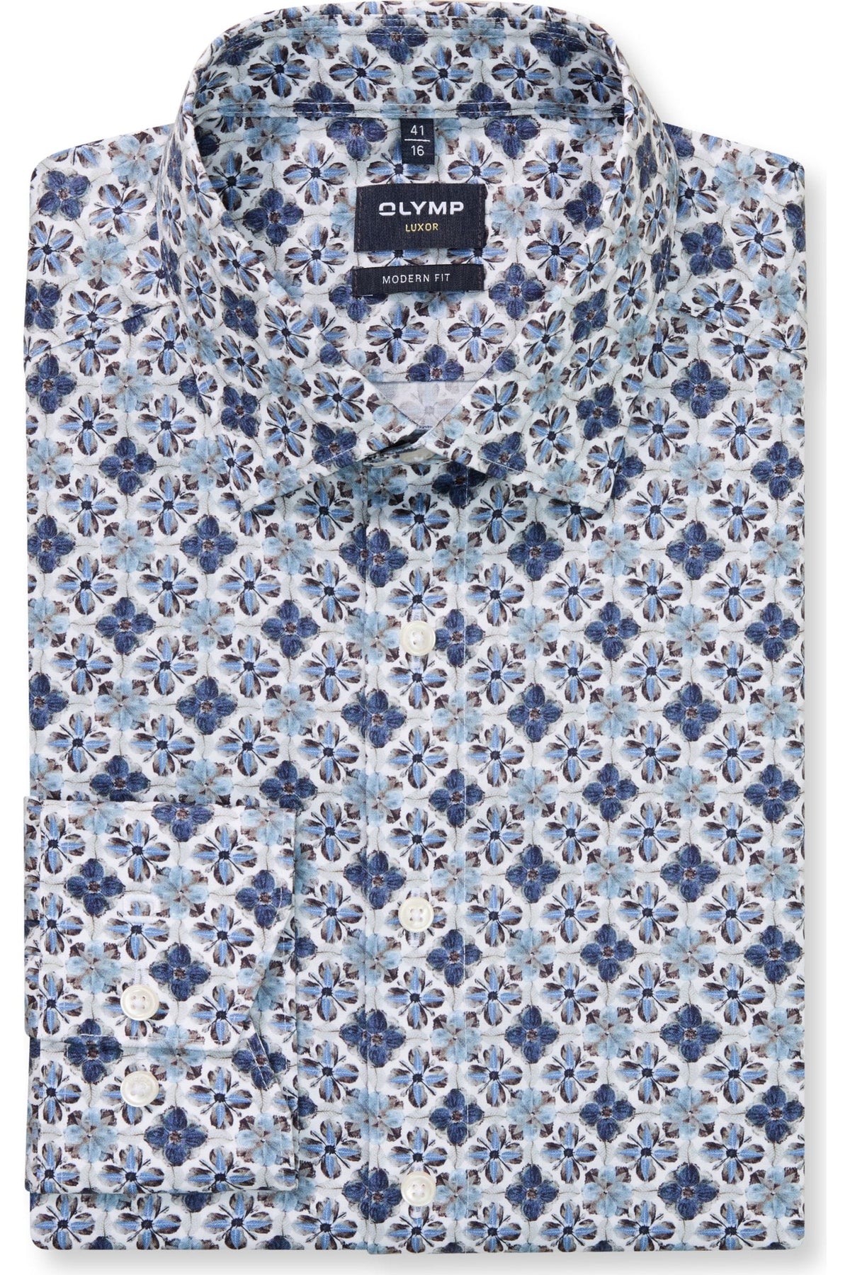 OLYMP Luxor Modern Fit Hemd bleu, Blumen