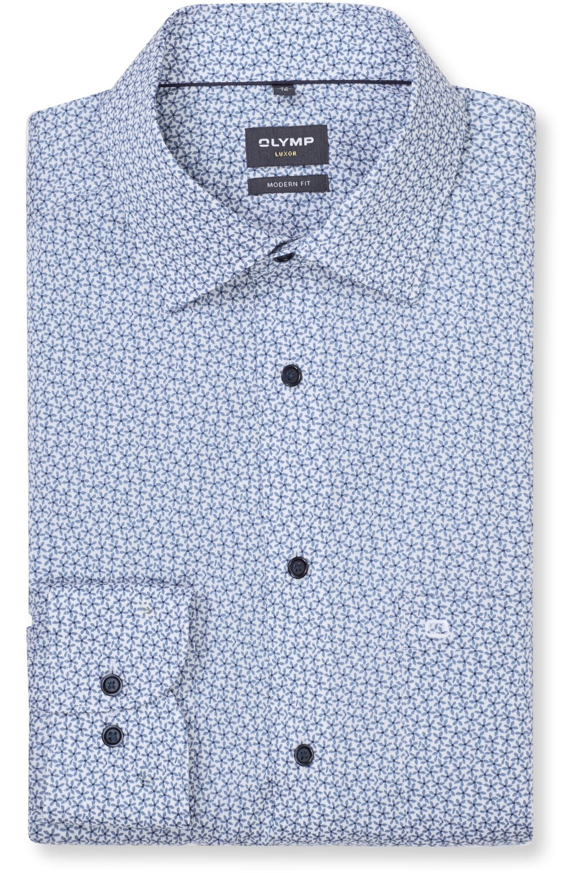 OLYMP Luxor Modern Fit Hemd rauchblau, Bedruckt