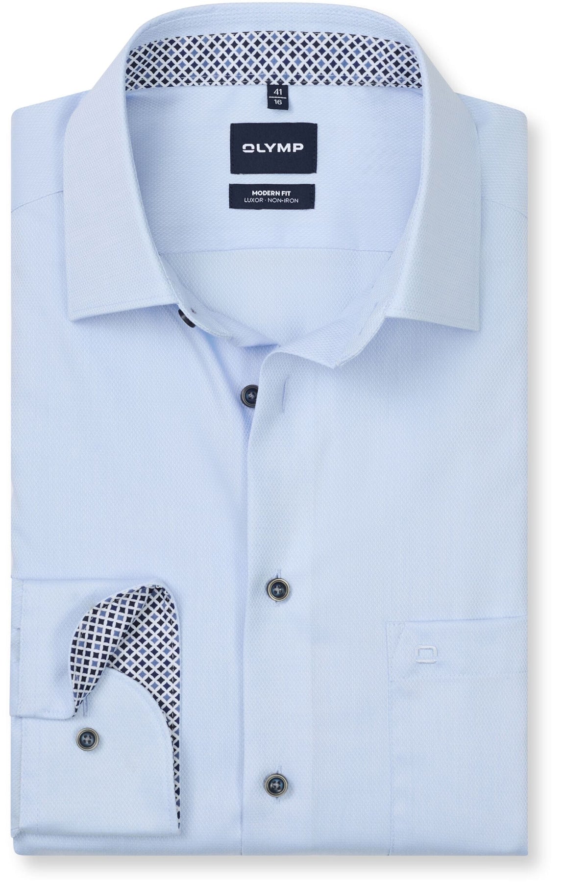 OLYMP Luxor Modern Fit Hemd bleu, Faux-uni