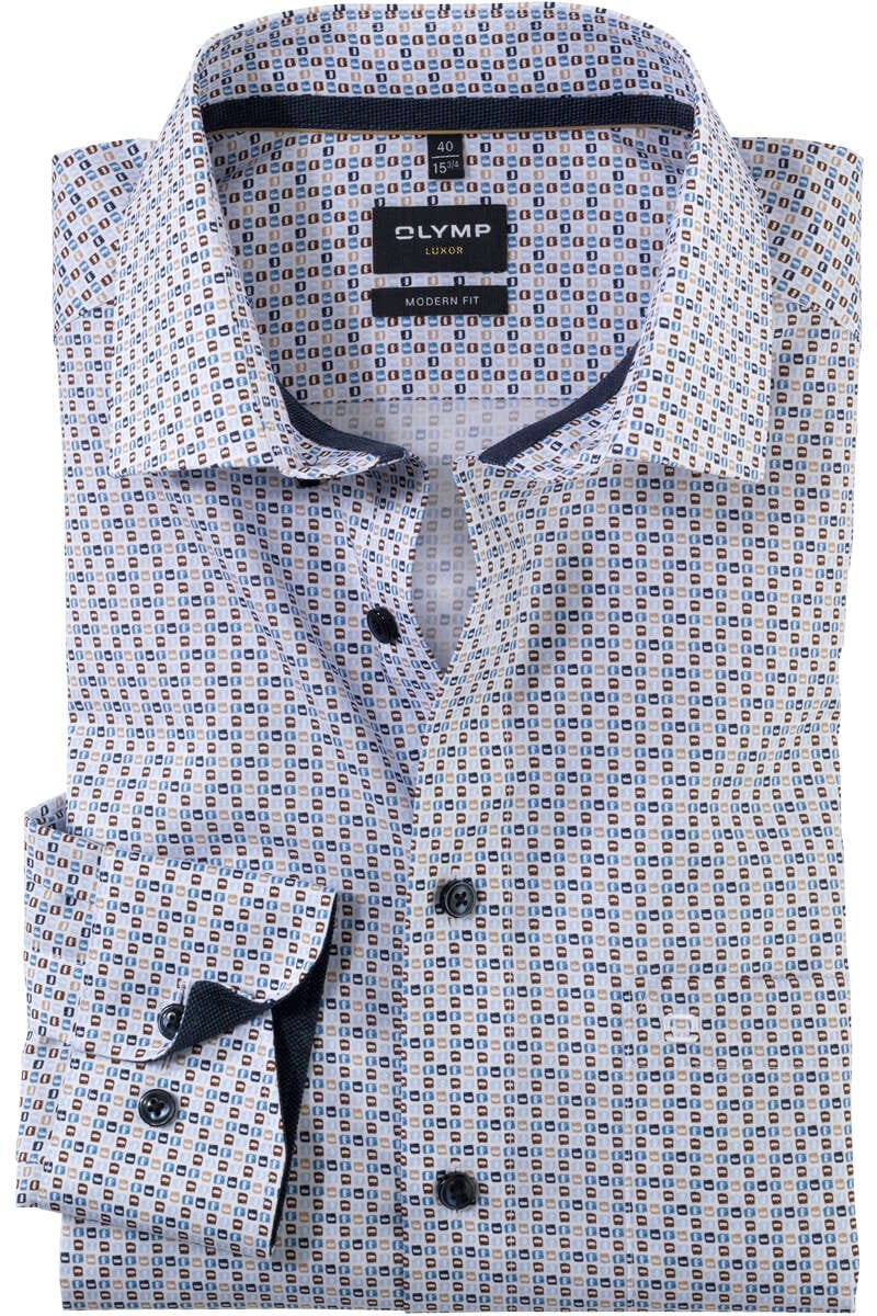 OLYMP Luxor Modern Fit Hemd blau/braun, Gemustert
