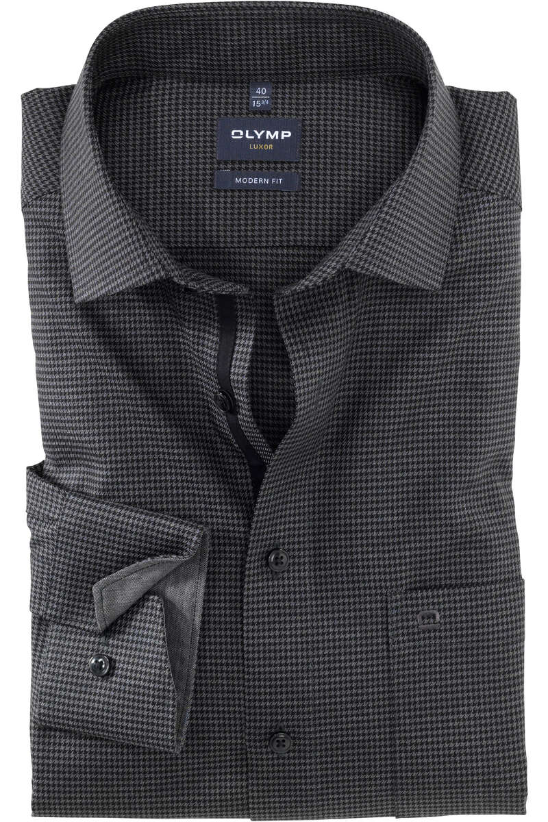 OLYMP Luxor Modern Fit Hemd schwarz, Hahnentritt