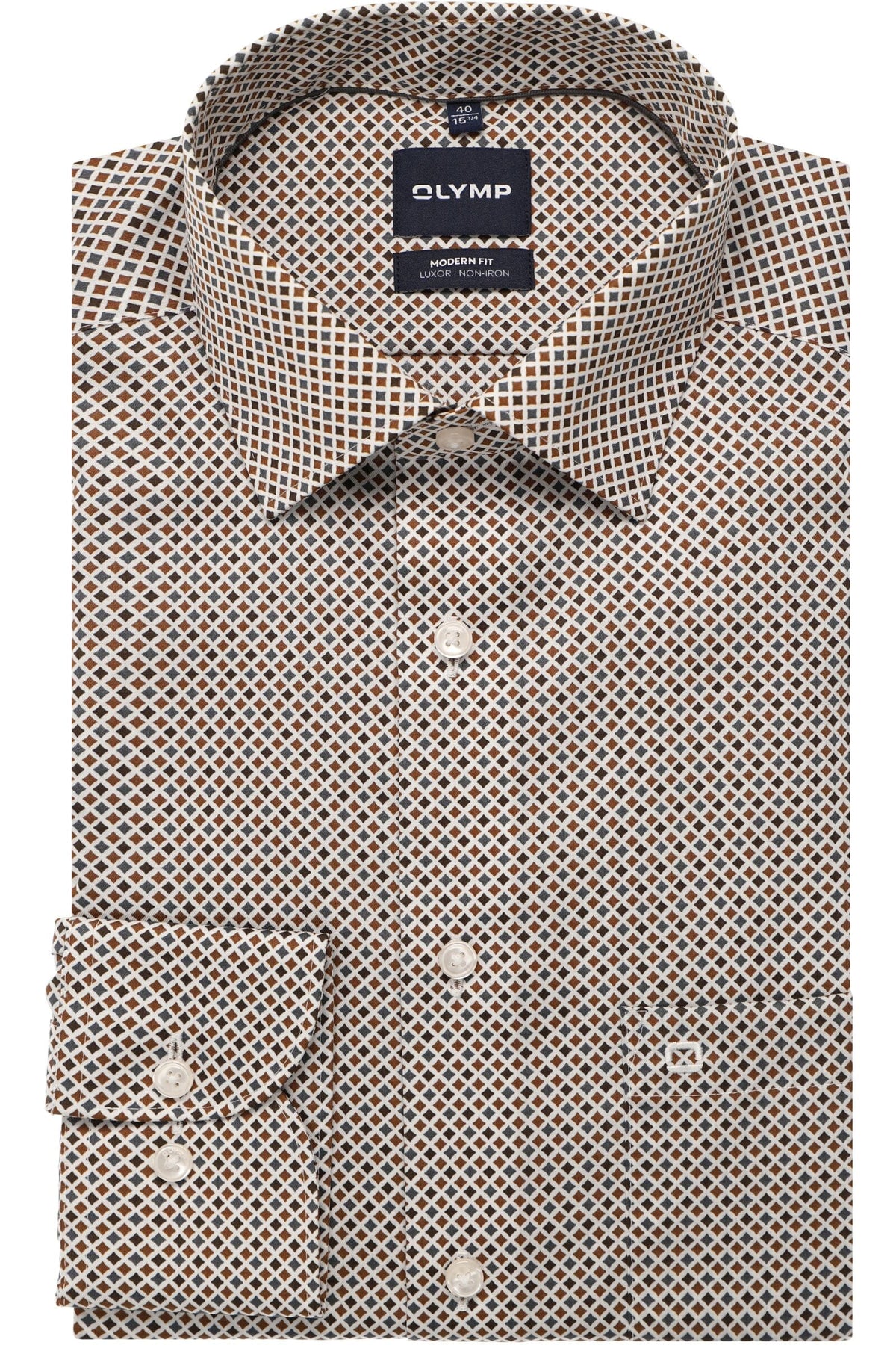 OLYMP Luxor Modern Fit Hemd nougat, Bedruckt