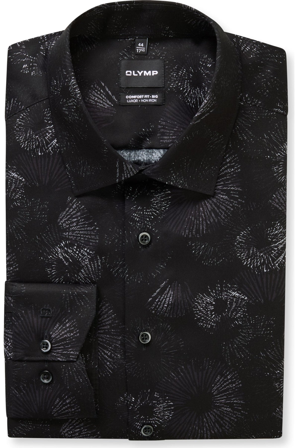 OLYMP Luxor Comfort Fit Big & Tall Hemd schwarz, Bedruckt