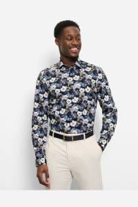 OLYMP Level Five Body Fit Hemd marine, Blumen