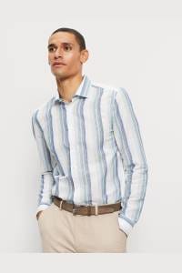 OLYMP Level Five Garment Washed Body Fit Leinenhemd grün, Gestreift