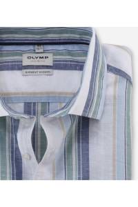 OLYMP Level Five Garment Washed Body Fit Leinenhemd grün, Gestreift