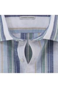 OLYMP Level Five Garment Washed Body Fit Leinenhemd grün, Gestreift