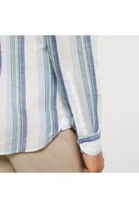 OLYMP Level Five Garment Washed Body Fit Leinenhemd grün, Gestreift