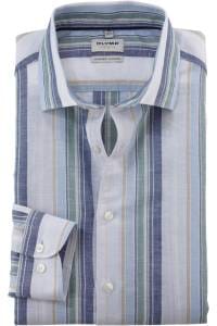 OLYMP Level Five Garment Washed Body Fit Leinenhemd grün, Gestreift