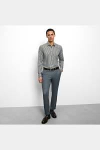 OLYMP Level Five Body Fit Hemd graugrün, Gestreift