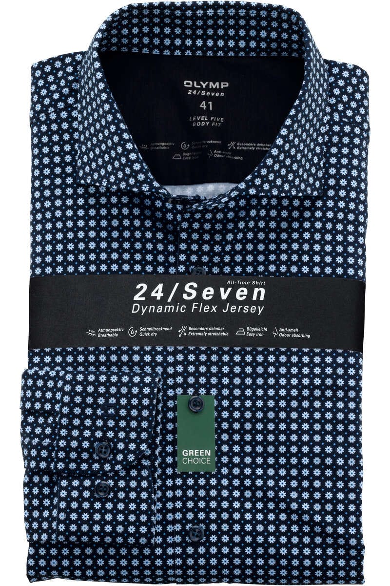 OLYMP Level Five Body Fit Jerseyhemd marine, Gemustert