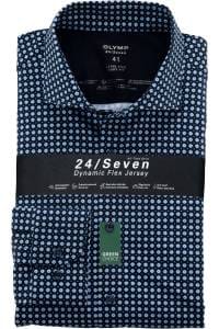 OLYMP Level Five Body Fit Jerseyhemd marine, Gemustert