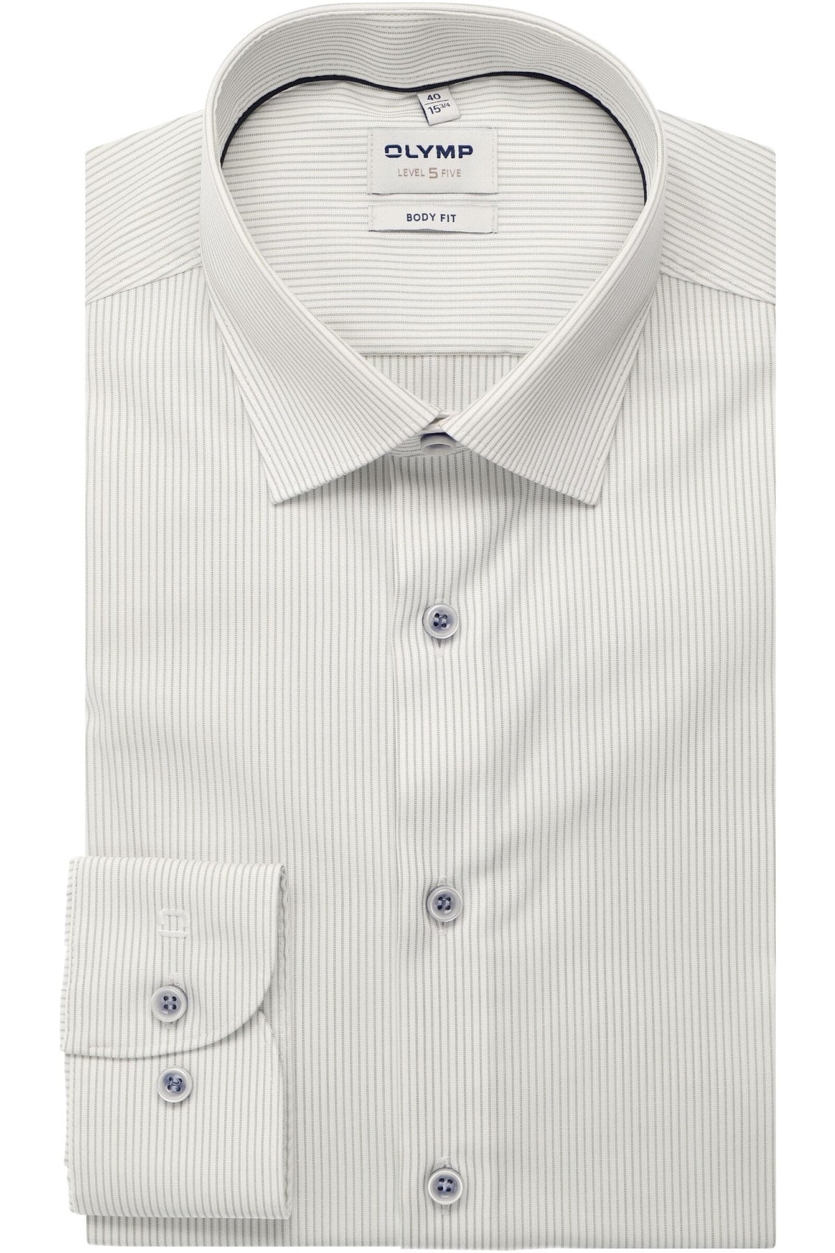 OLYMP Level Five Body Fit Hemd weiss/oliv, Gestreift