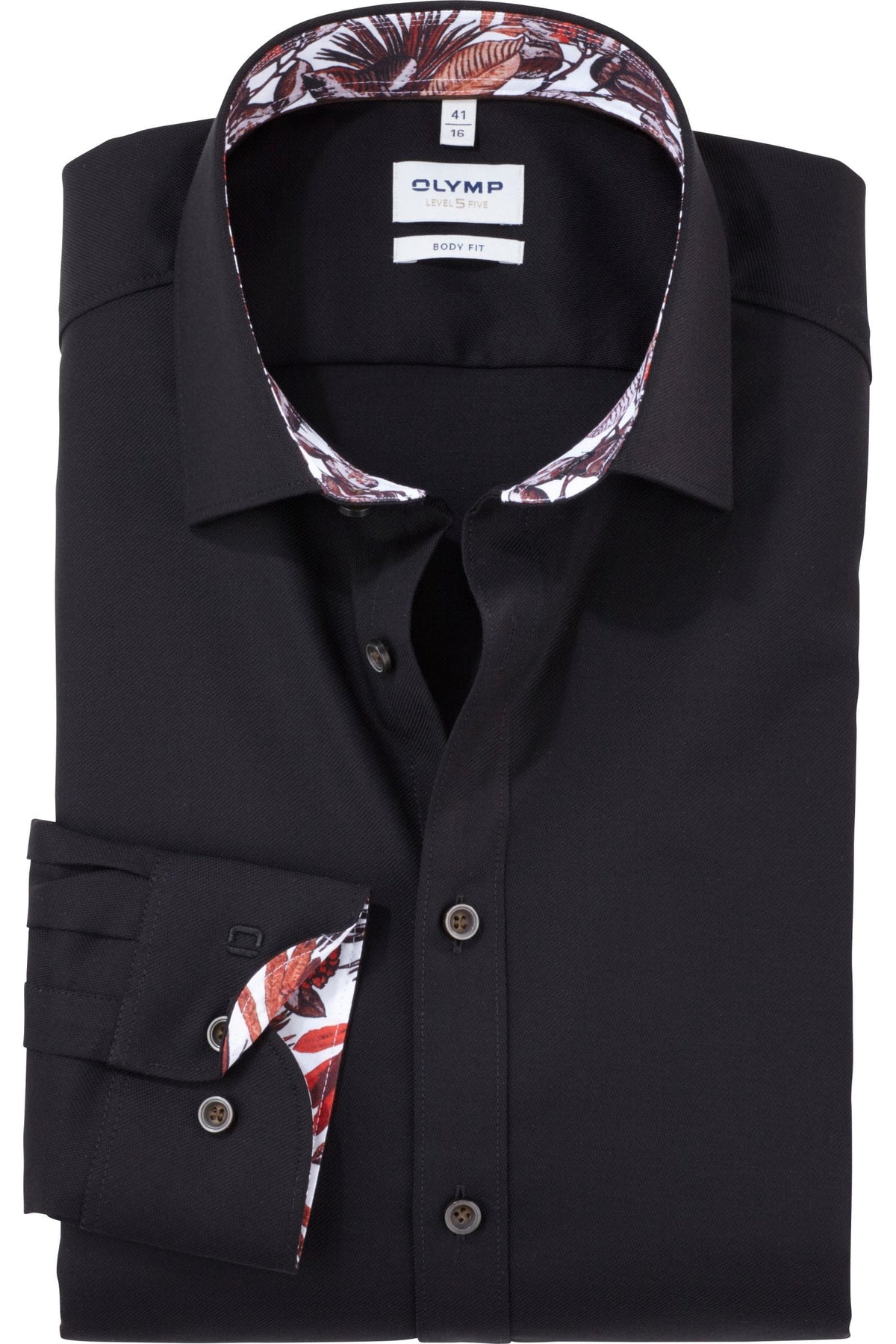 OLYMP Level Five Body Fit Hemd schwarz, Faux-uni