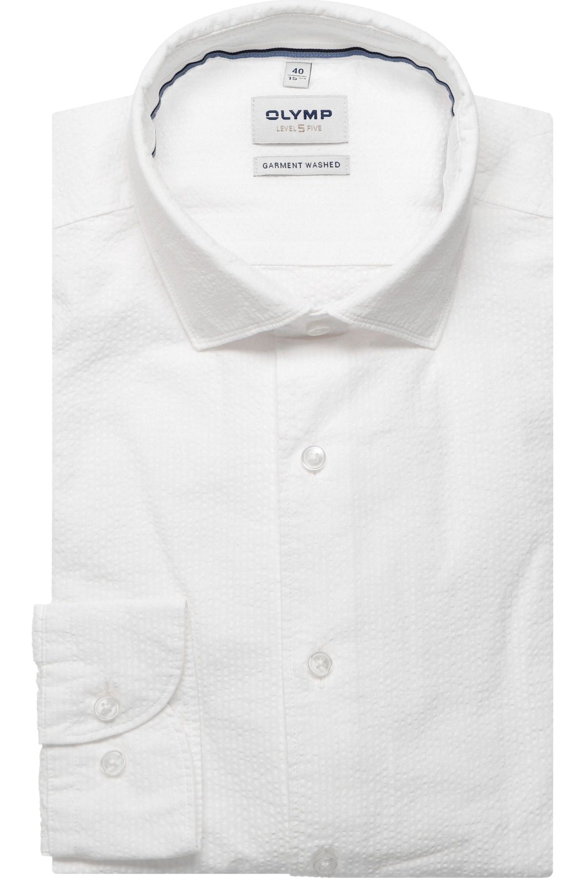 OLYMP Level Five Garment Washed Body Fit Hemd weiss, Einfarbig