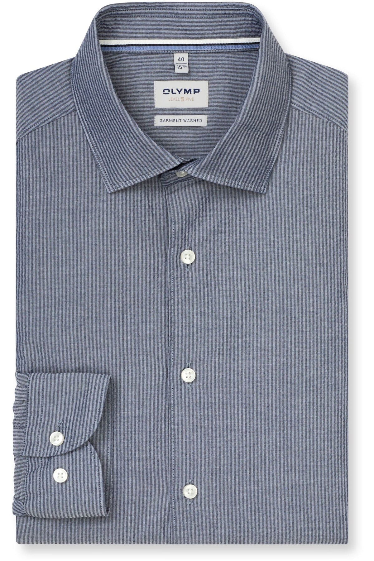 OLYMP Level Five Garment Washed Body Fit Hemd marine, Gestreift