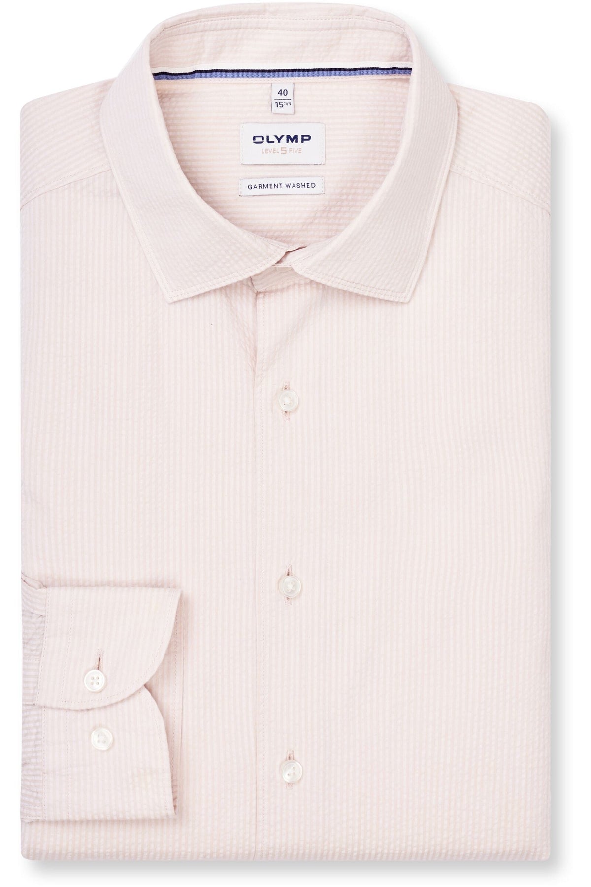 OLYMP Level Five Garment Washed Body Fit Hemd beige, Einfarbig