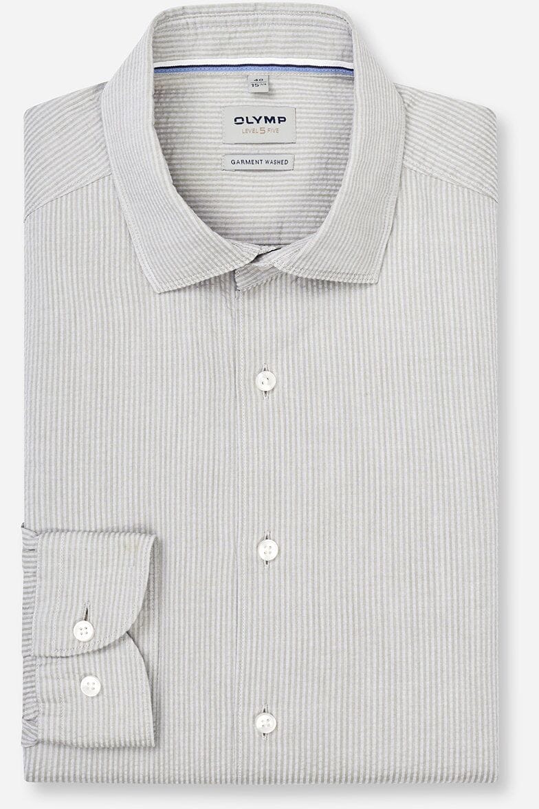 OLYMP Level Five Garment Washed Body Fit Hemd grün, Gestreift