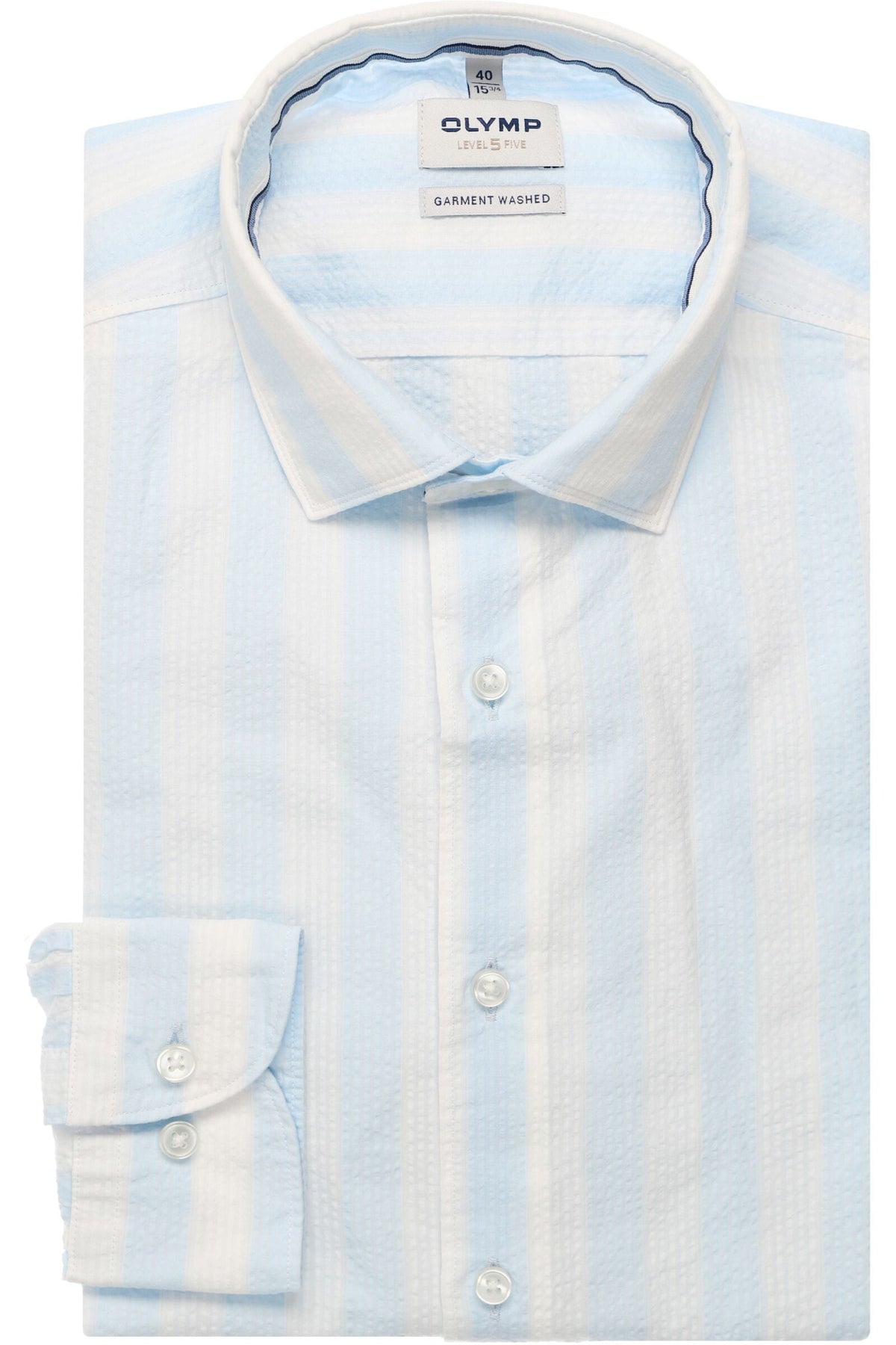 OLYMP Level Five Garment Washed Body Fit Hemd hellblau, Gestreift