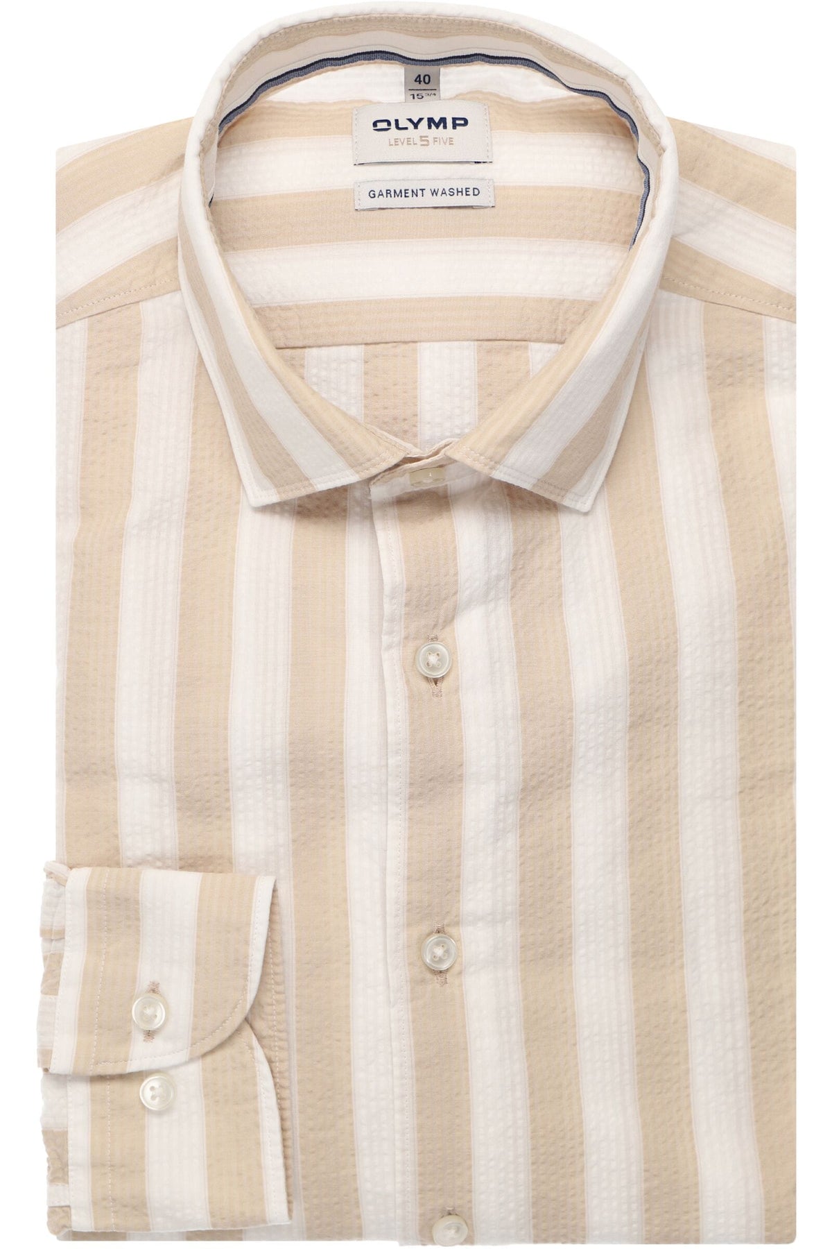 OLYMP Level Five Garment Washed Body Fit Hemd natur, Gestreift