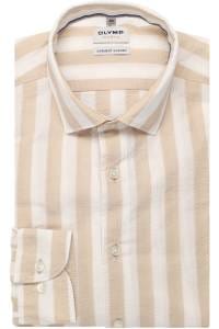 OLYMP Level Five Garment Washed Body Fit Hemd natur, Gestreift