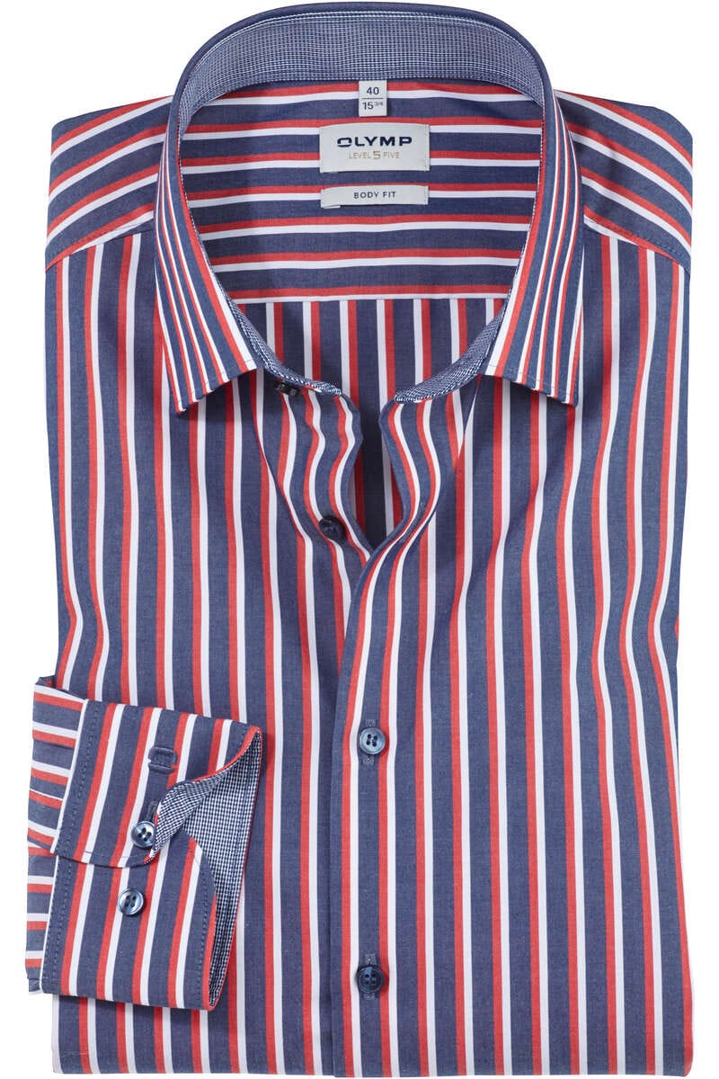 OLYMP Level Five Body Fit Hemd blau/rot/weiss, Gestreift