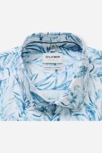 OLYMP Level Five Garment Washed Body Fit Leinenhemd hellblau, Bedruckt