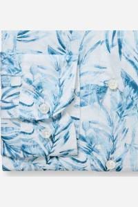 OLYMP Level Five Garment Washed Body Fit Leinenhemd hellblau, Bedruckt