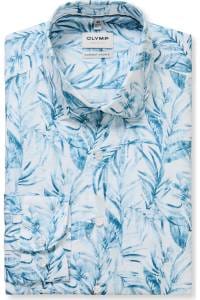 OLYMP Level Five Garment Washed Body Fit Leinenhemd hellblau, Bedruckt
