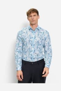 OLYMP Level Five Garment Washed Body Fit Leinenhemd hellblau, Bedruckt