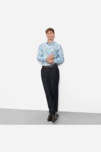 OLYMP Level Five Garment Washed Body Fit Leinenhemd hellblau, Bedruckt
