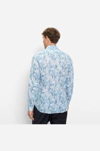 OLYMP Level Five Garment Washed Body Fit Leinenhemd hellblau, Bedruckt