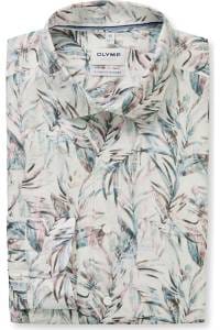 OLYMP Level Five Garment Washed Body Fit Leinenhemd beige, Bedruckt
