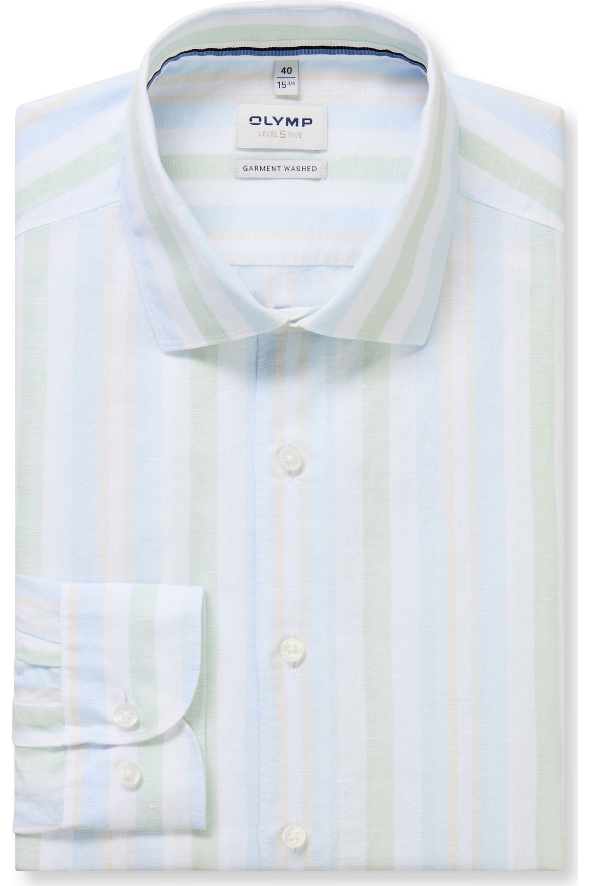 OLYMP Level Five Garment Washed Body Fit Leinenhemd hellblau, Gestreift