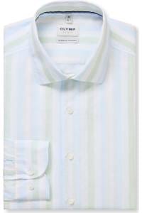 OLYMP Level Five Garment Washed Body Fit Leinenhemd hellblau, Gestreift