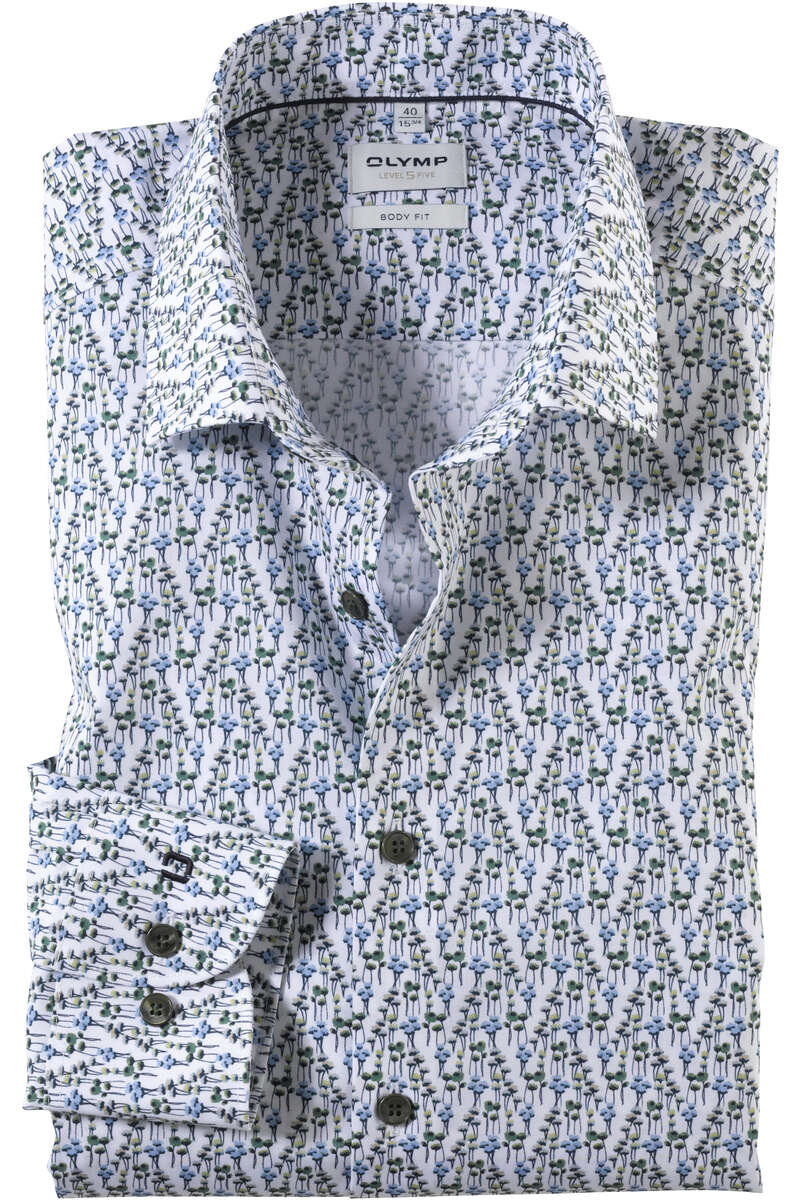 OLYMP Level Five Body Fit Hemd blau/grün/weiss, Blumen