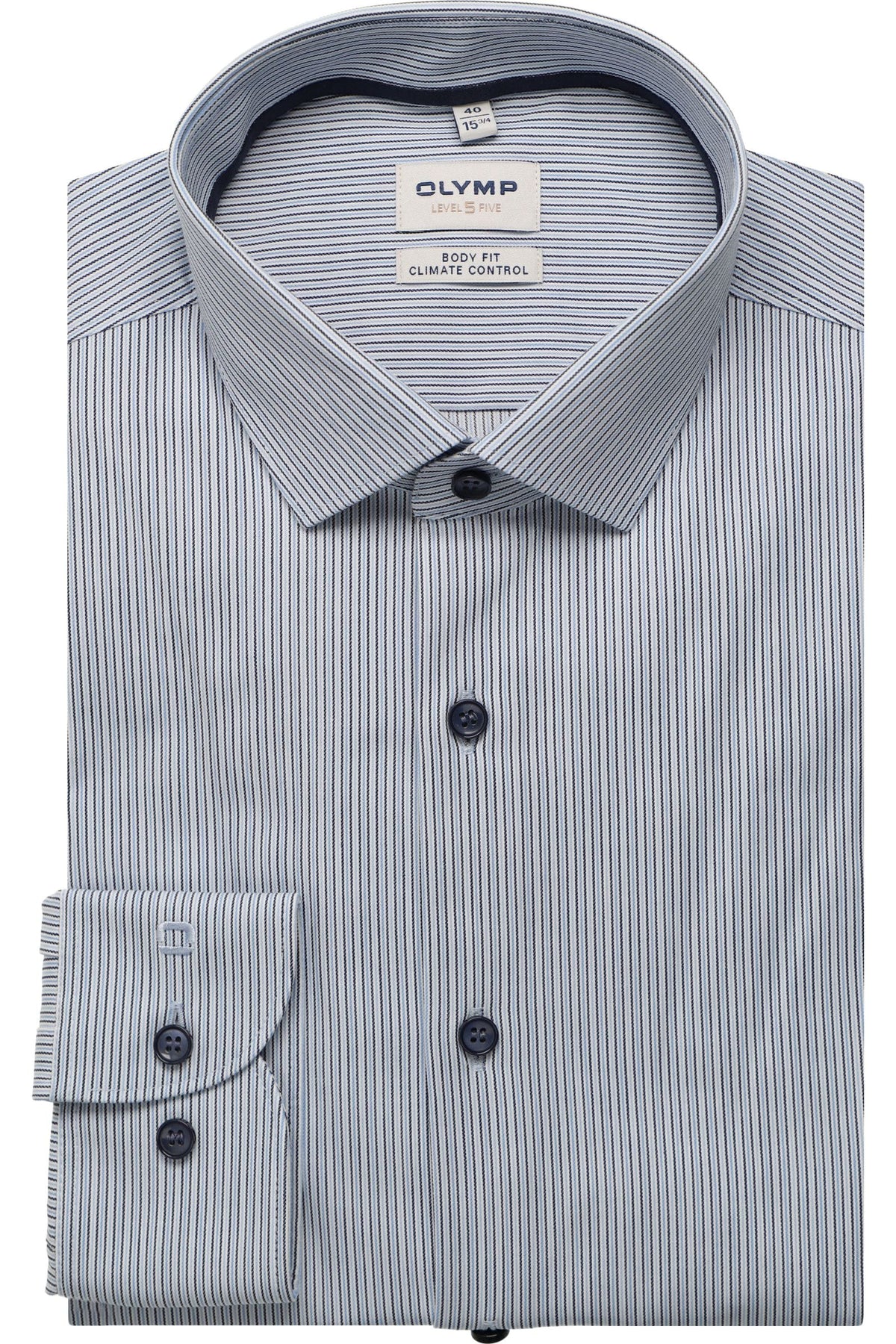 OLYMP Level Five Performance Climate Control Body Fit Hemd blau, Gestreift