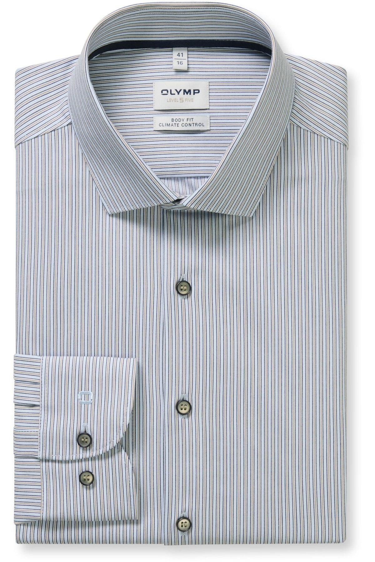 OLYMP Level Five Performance Climate Control Body Fit Hemd blau, Gestreift