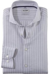 OLYMP Level Five Garment Washed Body Fit Leinenhemd silbergrau, Gestreift