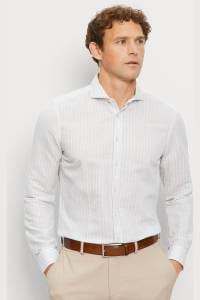 OLYMP Level Five Garment Washed Body Fit Leinenhemd silbergrau, Gestreift