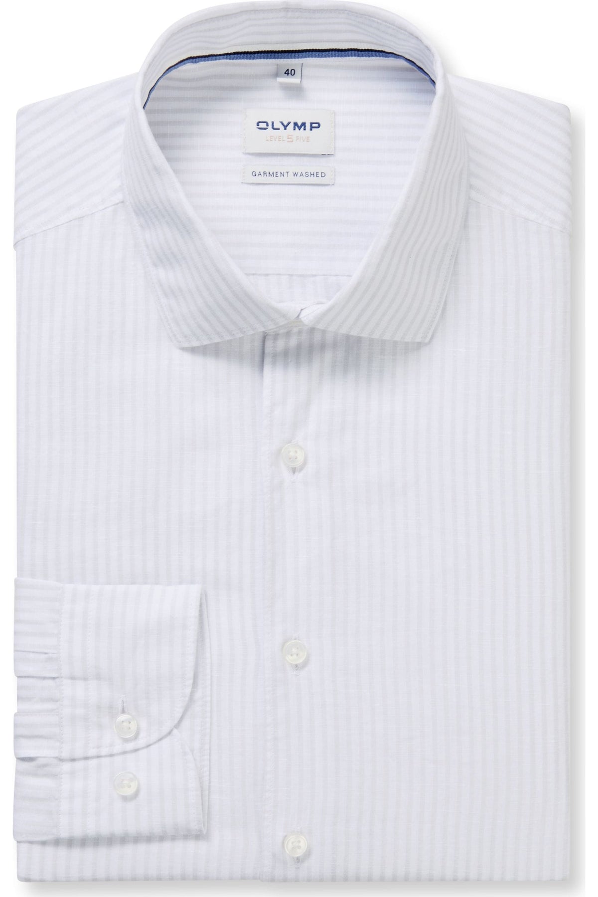 OLYMP Level Five Garment Washed Body Fit Leinenhemd hellgrau, Gestreift