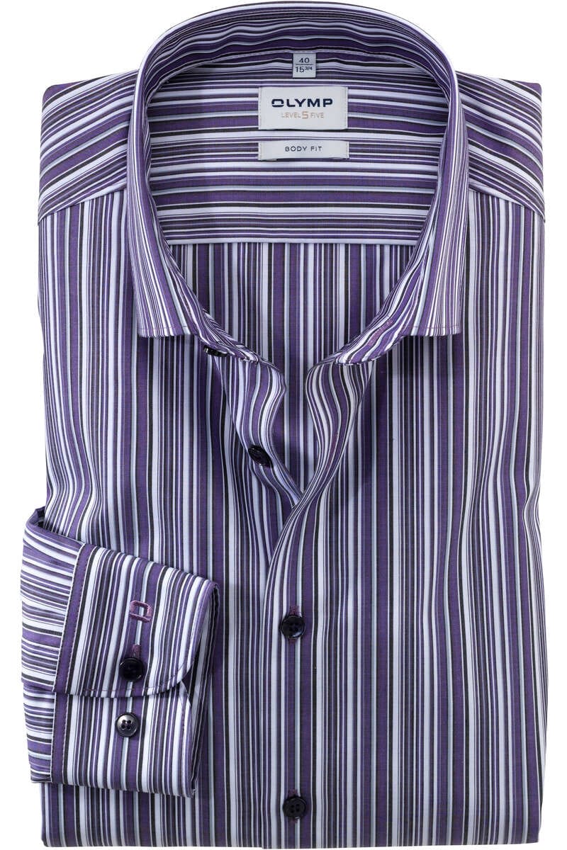 OLYMP Level Five Body Fit Hemd viola, Gestreift