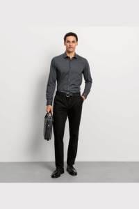 OLYMP Level Five Garment Washed Body Fit Hemd graphit, Einfarbig