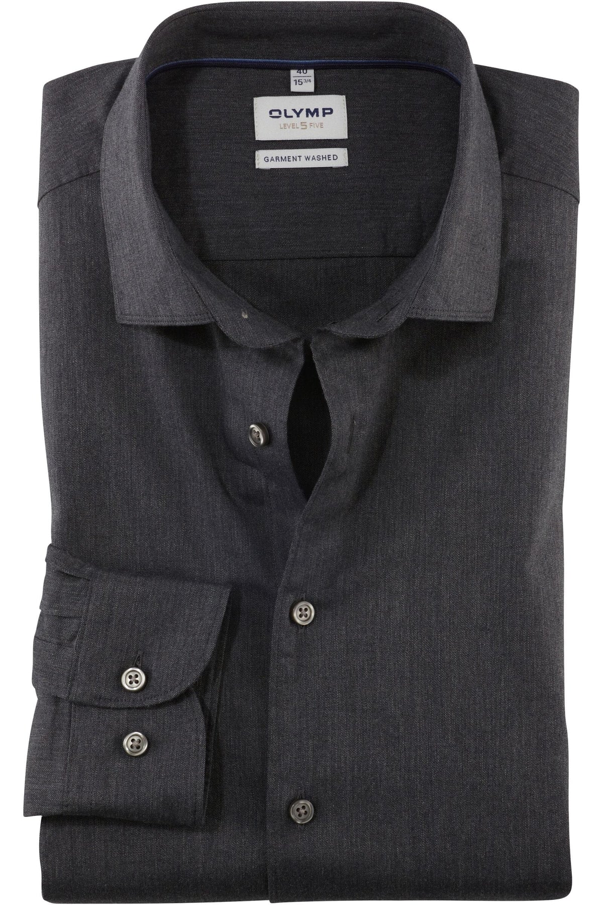 OLYMP Level Five Garment Washed Body Fit Hemd graphit, Einfarbig