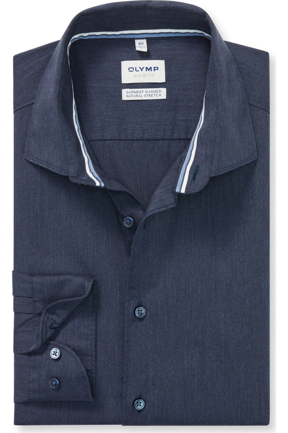 OLYMP Level Five Garment Washed Body Fit Hemd nachtblau, Einfarbig
