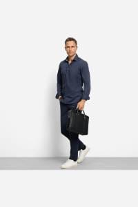 OLYMP Level Five Garment Washed Body Fit Hemd nachtblau, Einfarbig