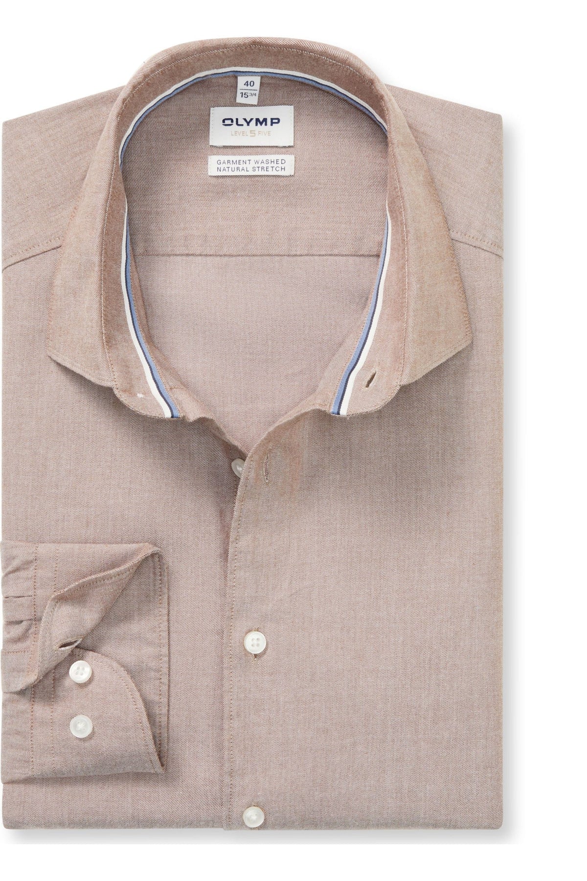 OLYMP Level Five Garment Washed Body Fit Hemd braun, Einfarbig