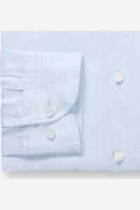 OLYMP Level Five Garment Washed Body Fit Leinenhemd hellblau, Faux-uni